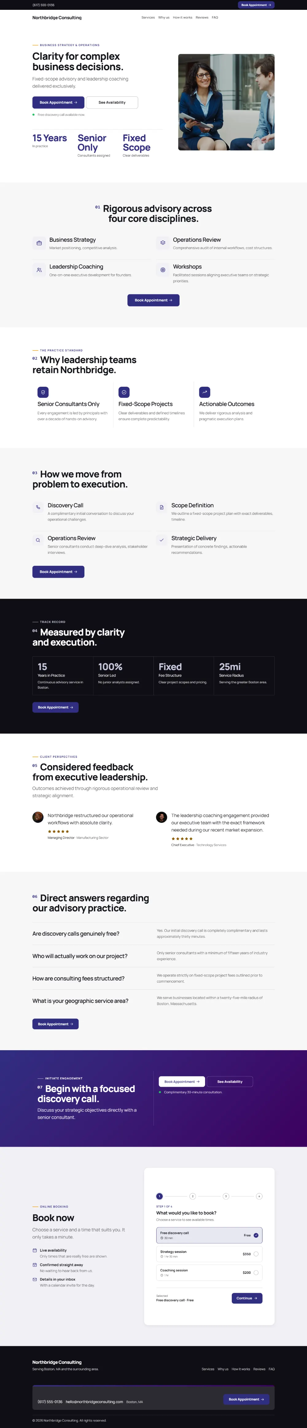 Professional consulting website template, the whole home page: clean and structured, with a photo beside the headline