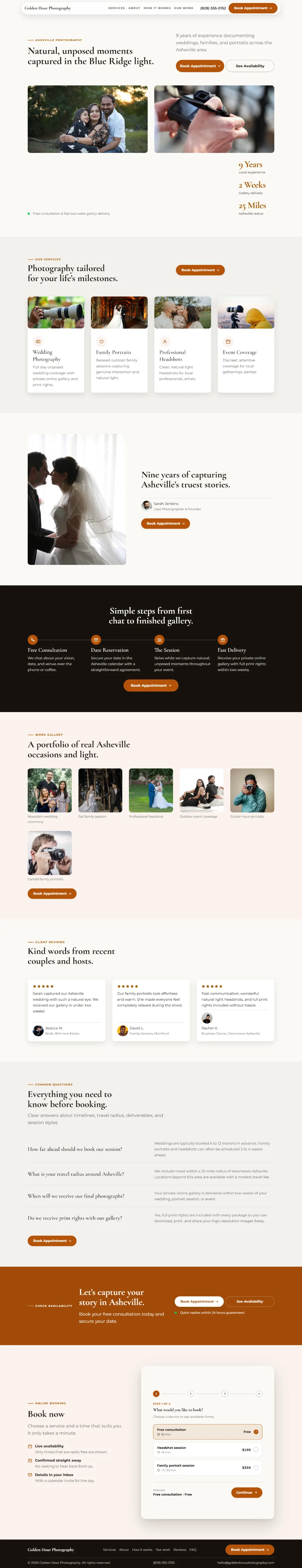 Bright photography website template, the whole home page: light and airy, with two photos under the headline