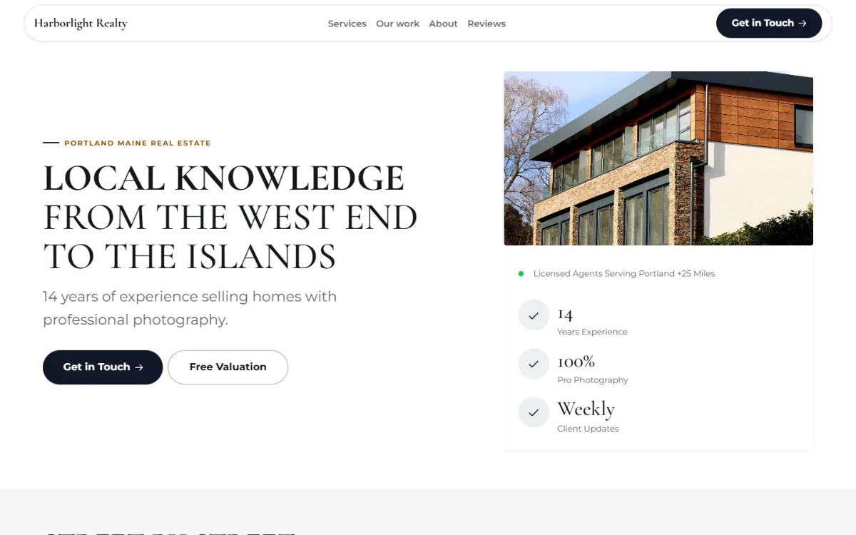 Bold real estate website template: a dark first screen, big capital headlines and one loud accent colour