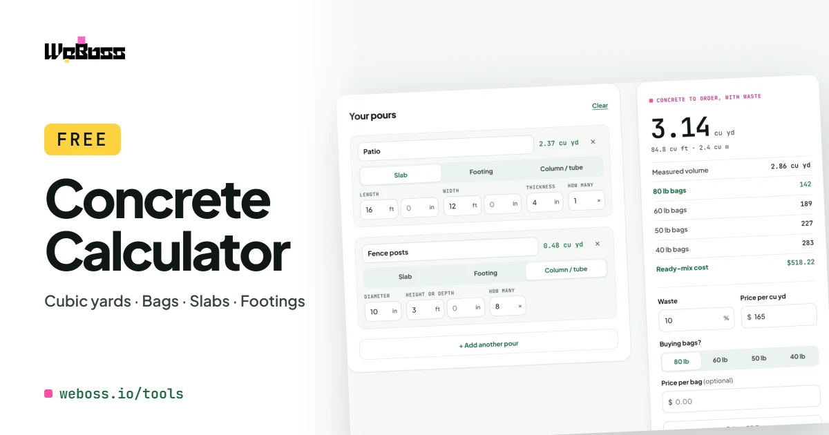 Free concrete calculator by WeBoss