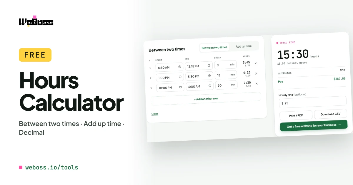 Free hours calculator by WeBoss