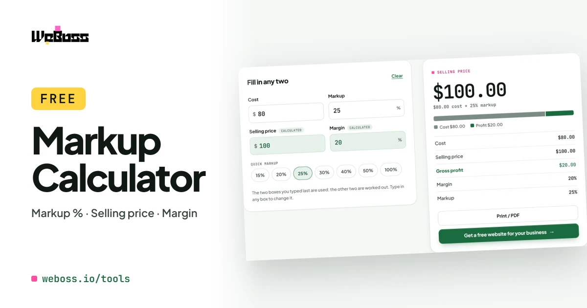Free markup calculator by WeBoss