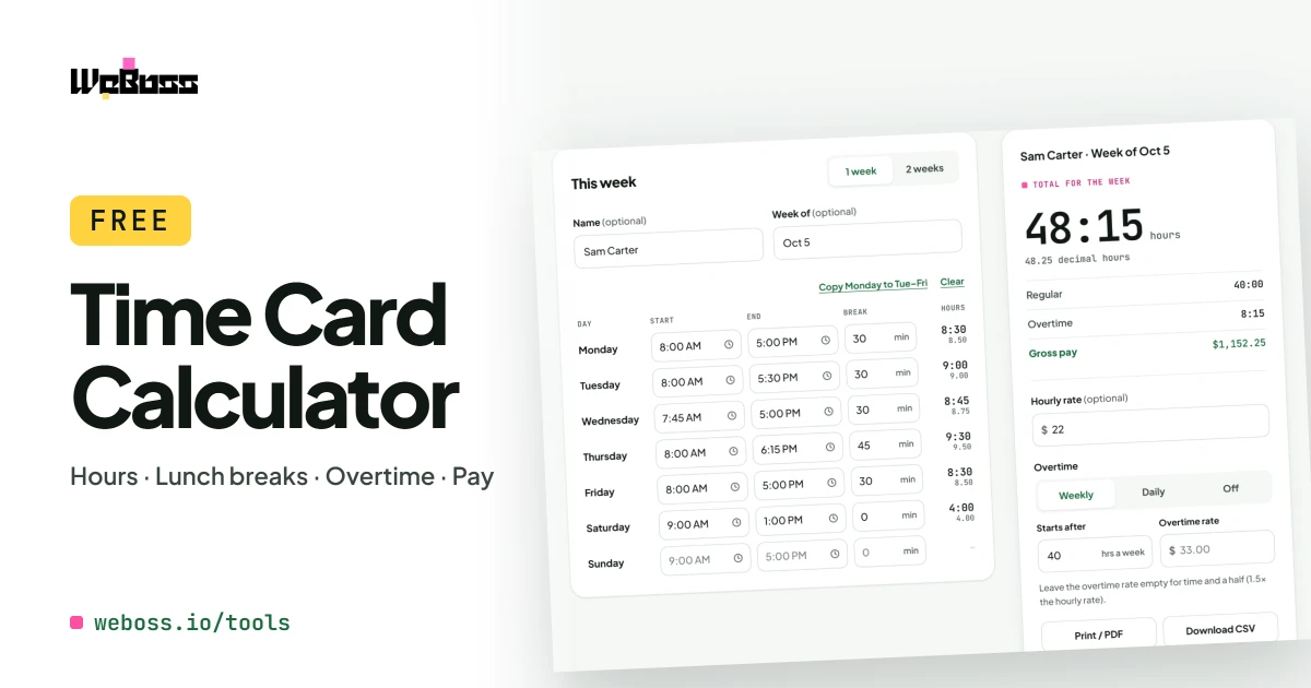 Free time card calculator by WeBoss
